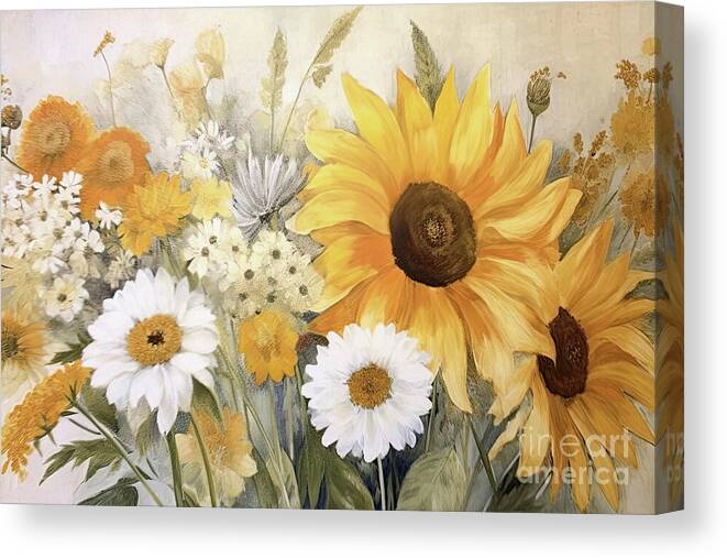Sunflower Canvas Print featuring the painting Sunflower Botanicals by Tina LeCour
