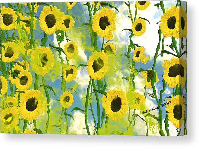 Summer Digital Flowers Sunflower Sun Canvas Print featuring the digital art Sunflowers by Bob Shimer