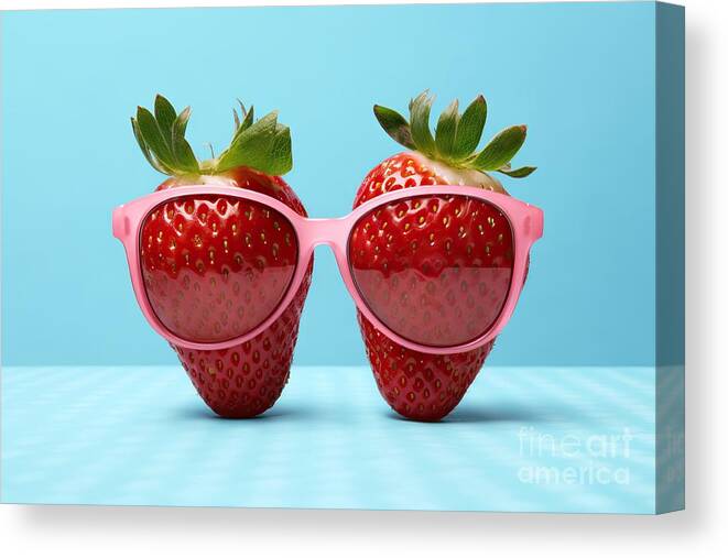 Strawberry Canvas Print featuring the painting Sunglasses Summer Wearing Strawberry Red Fresh Sunglasses Fruit Sunny Shades Holiday Vacation Beach Relax Travel Cool Tropical Fun Exotic Trendy Unusual Fashionable Sun Hot Maker Tour Tourism by N Akkash