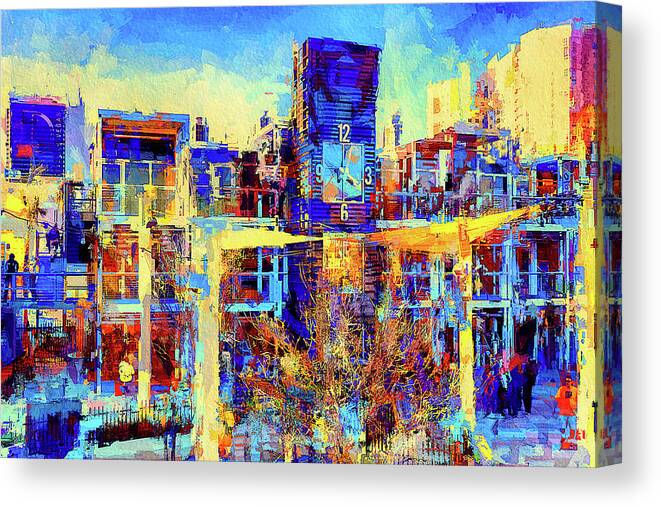 Container Park Canvas Print featuring the mixed media Sunny afternoon at the Container Park, Las Vegas by Tatiana Travelways