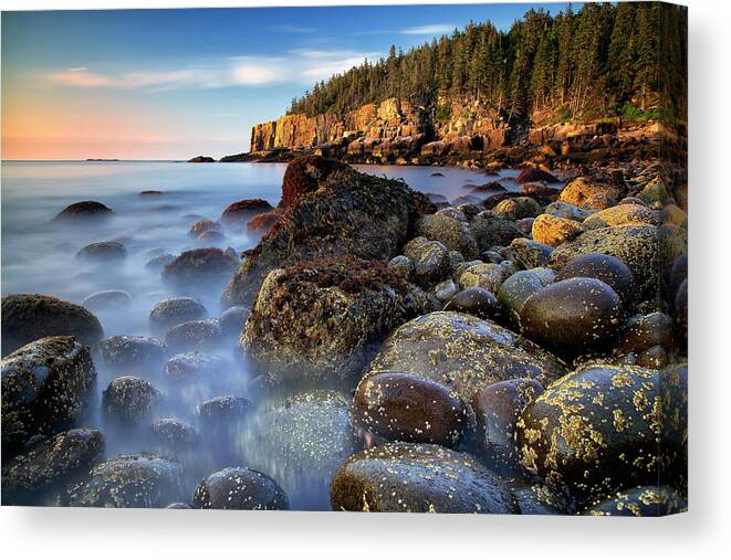 Acadia Canvas Print featuring the photograph Sunrise at Boulder Beach by Andy Crawford