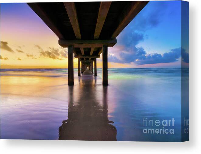 Texas Canvas Print featuring the photograph Sunrise at Caldwell Pier Port Aransas Texas by Bee Creek Photography - Tod and Cynthia