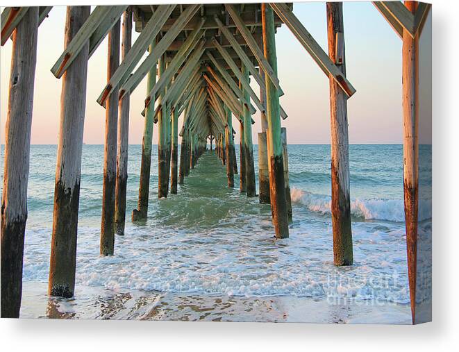 Seaview Canvas Print featuring the photograph Sunrise at Seaview Pier on North Topsail Island North Carolina 1320 by Jack Schultz