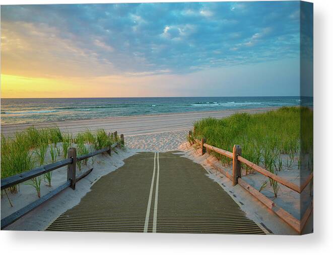 Jersey Shore Canvas Print featuring the photograph Sunrise Beach Path on the Jersey Shore by Matthew DeGrushe