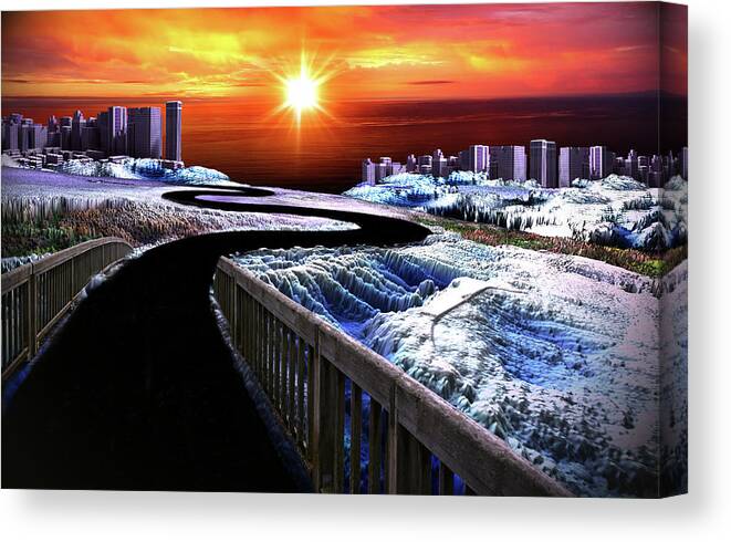 Art Canvas Print featuring the digital art Sunrise Over Adventure City by Artful Oasis