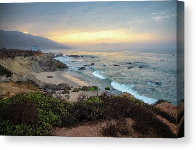 Beach Sunrise Canvas Print featuring the photograph Sunrise over Leo Carrillo State Beach by Matthew DeGrushe