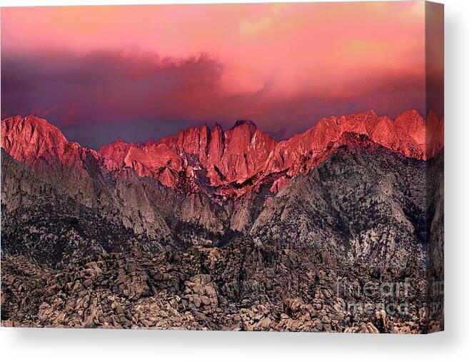 Dave Welling Canvas Print featuring the photograph Sunrise Storm Alabama Hills California by Dave Welling