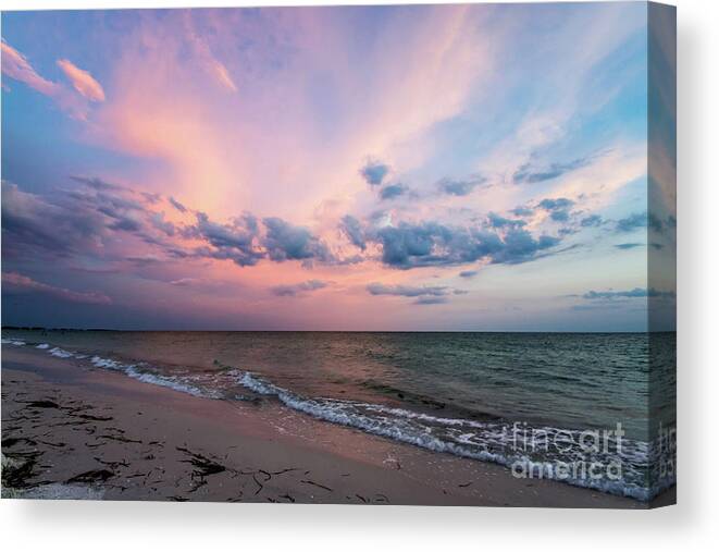 Sun Canvas Print featuring the photograph Sunset Afterglow on the Beach by Beachtown Views