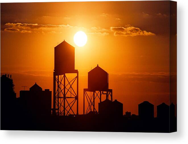 New York Canvas Print featuring the painting Sunset and Towers by Claude Taylor