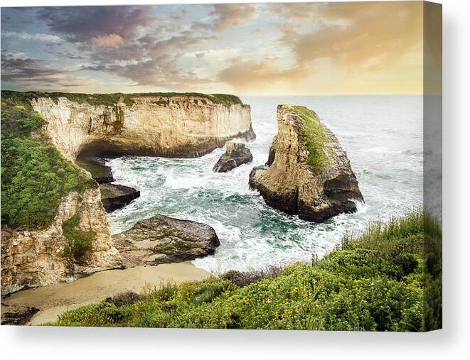 Shark Fin Cove Canvas Print featuring the photograph Sunset at Shark Fin by Gary Geddes