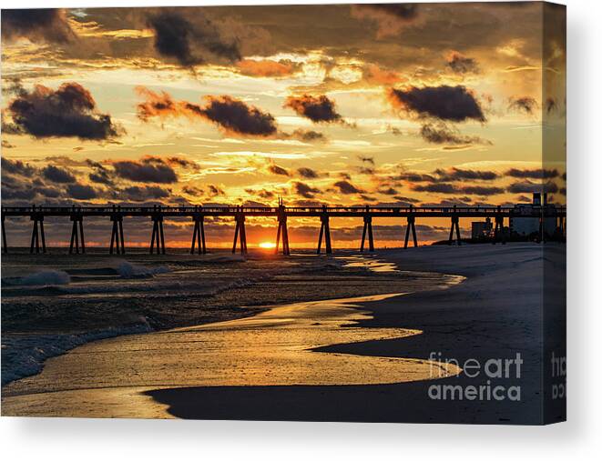 Sun Canvas Print featuring the photograph Sunset at the Pensacola Beach Fishing Pier by Beachtown Views