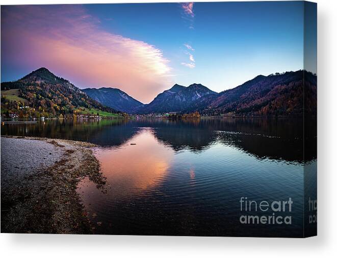 Schliersee Canvas Print featuring the photograph Sunset at the Schliersee III by Hannes Cmarits