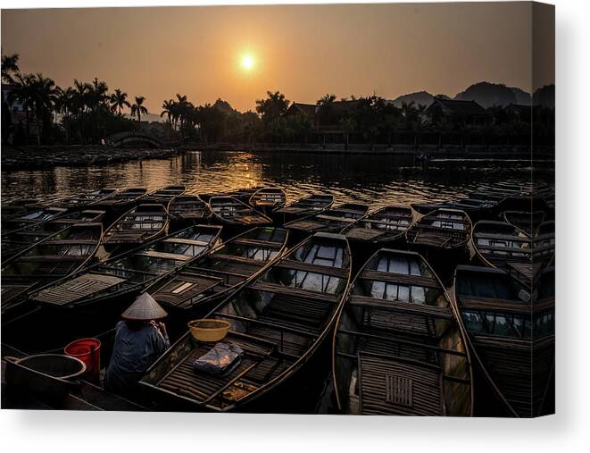 Ba Giot Canvas Print featuring the photograph Sunset at Trang An by Arj Munoz