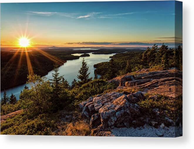 Acadia Canvas Print featuring the photograph Sunset Beech Mountain, Acadia NP by Jeff Sinon