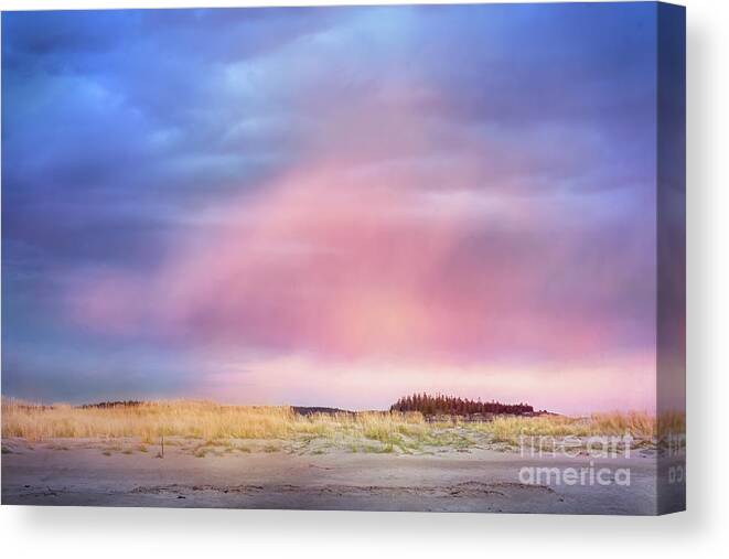 Popham Beach Canvas Print featuring the photograph Sunset Clouds on Popham Beach, Phippsburg, Maine by Anita Pollak