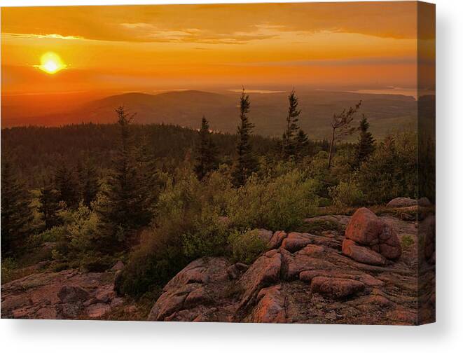 Cadillac Mountain Canvas Print featuring the photograph Sunset From Cadillac Mountain by Stephen Vecchiotti