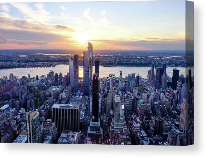 New York Canvas Print featuring the photograph Sunset from empire state building by Alberto Zanoni
