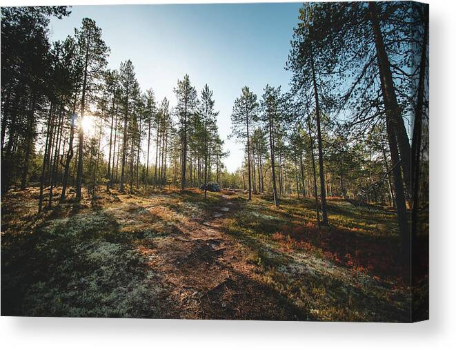 Outside Canvas Print featuring the photograph Sunset in the Finnish wilderness by Vaclav Sonnek