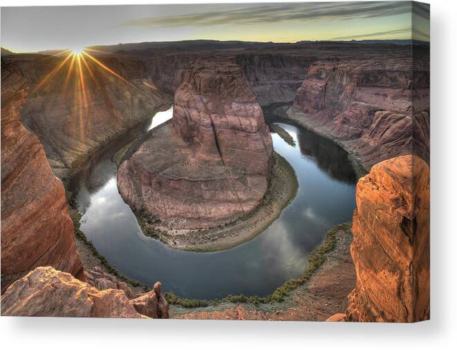 Horseshoe Bend Canvas Print featuring the photograph Sunset on Horseshoe Bend by Mark Langford