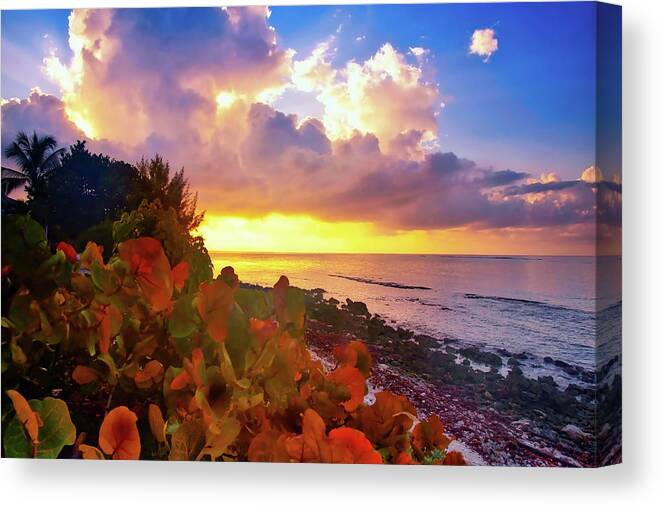 Sky Canvas Print featuring the photograph Sunset on Little Cayman by Stephen Anderson