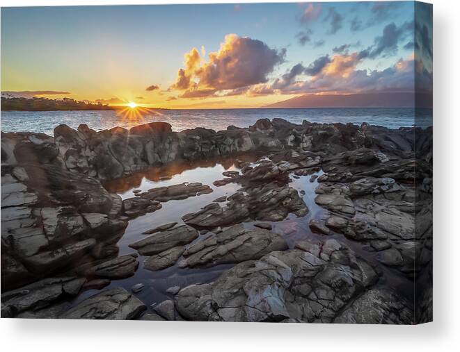 Sunset Canvas Print featuring the photograph Sunset on the rocks by Robert Miller