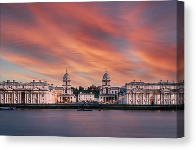 Sunset Canvas Print featuring the photograph Sunset over Greenwich by Andrew Lalchan