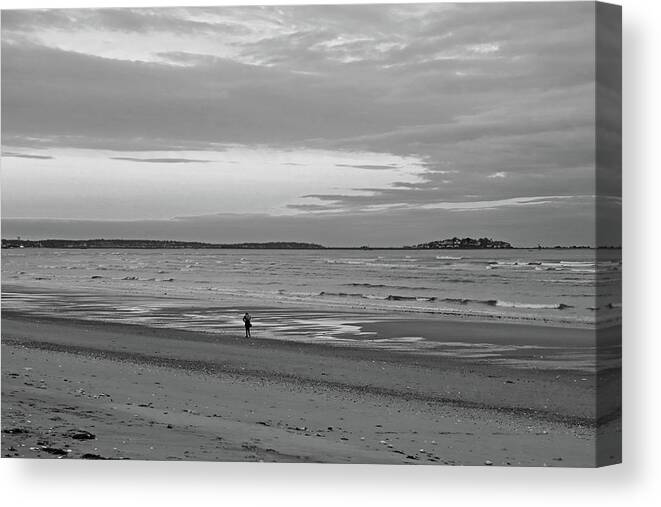 Revere Canvas Print featuring the photograph Sunset over Nahant From Revere Beach Revere MA Black and White by Toby McGuire