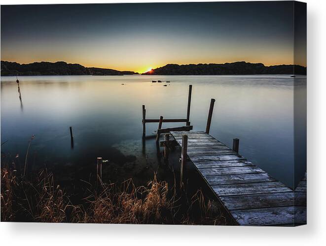 Sunset Canvas Print featuring the photograph Sunset Over Old Pier - Matte Version by Nicklas Gustafsson