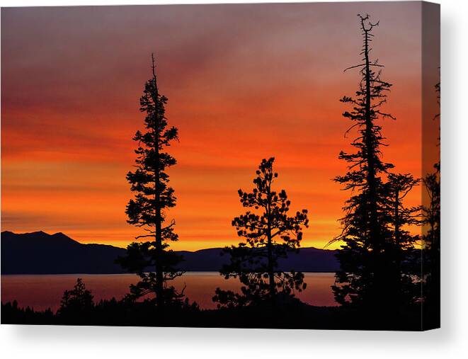 Sunset Canvas Print featuring the photograph Sunset Rainbow of Orange - Lake Tahoe - Nevada by Bruce Friedman