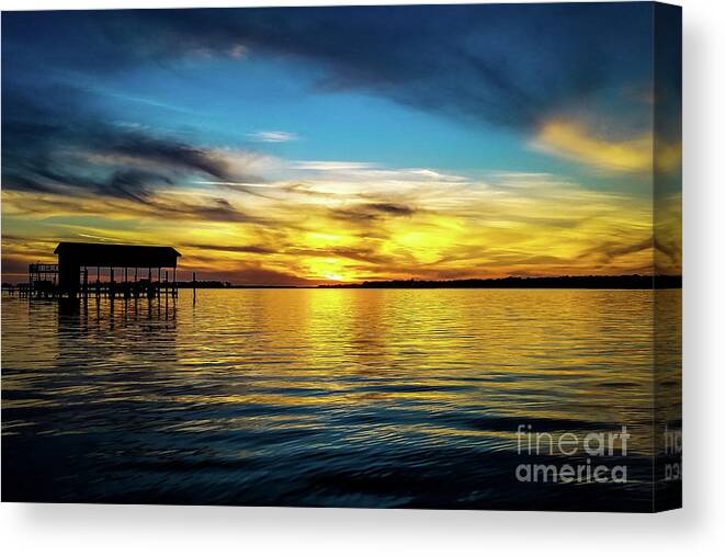 Sunset Canvas Print featuring the photograph Sunset Reflection on Perdido Bay by Beachtown Views