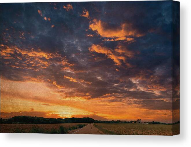 Land Canvas Print featuring the photograph Sunset road by Yasmina Baggili