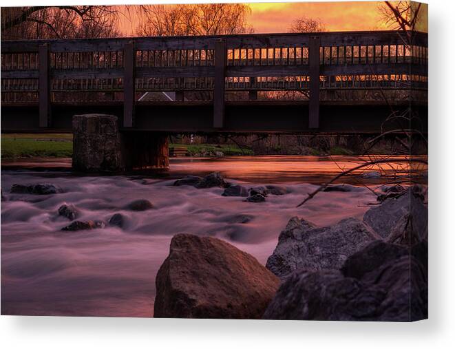 Sunset Canvas Print featuring the photograph Sunset Under the Bridge by Jason Fink