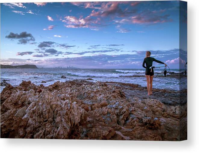 Surfer Girl Canvas Print featuring the photograph Surfer Girl by Az Jackson