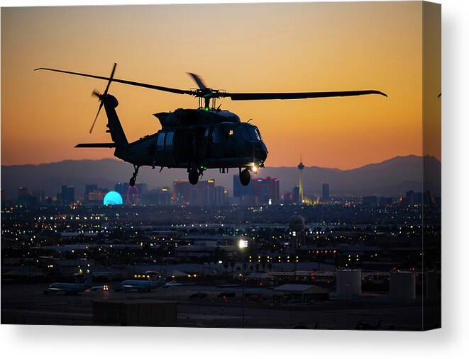 Military Canvas Print featuring the photograph Takeoff by the Strip by Senior Airman Zachary Rufus