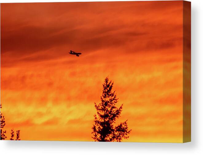 Kc 135 Canvas Print featuring the photograph Tanker in Sunset by Dorothy Cunningham