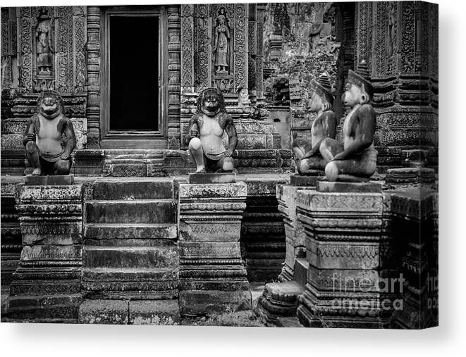 Cambodia Canvas Print featuring the photograph Temple of Cambodia Black White by Chuck Kuhn