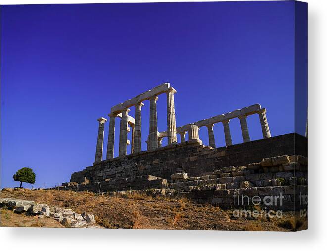 Travel Canvas Print featuring the photograph Temple of Poseidon, Sounion, Greece l7 by Vladi Alon