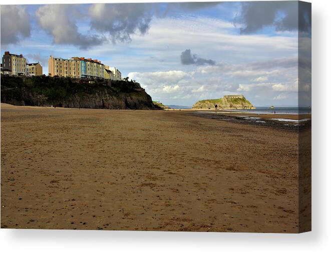 Tenby Canvas Print featuring the photograph Tenby from Down on South Beach by Jeremy Hayden