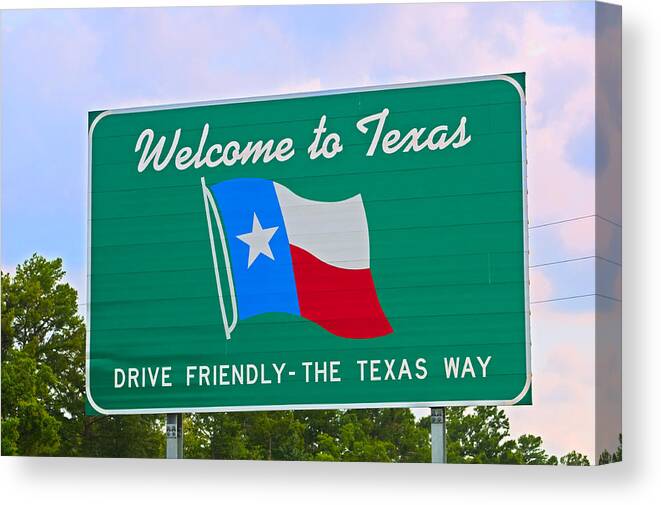 Interstate 10 Canvas Print featuring the photograph Texas Welcome Sign by Davel5957