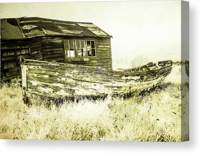 Northumberland Canvas Print featuring the photograph Textured Old Boat and Shed by John Paul Cullen