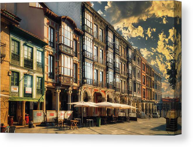 Typical Canvas Print featuring the photograph The balconies street of Aviles by Micah Offman