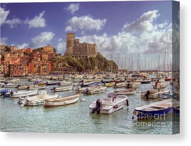 Harbour Canvas Print featuring the photograph The Bay and the Castle - Lerici - Italy by Paolo Signorini