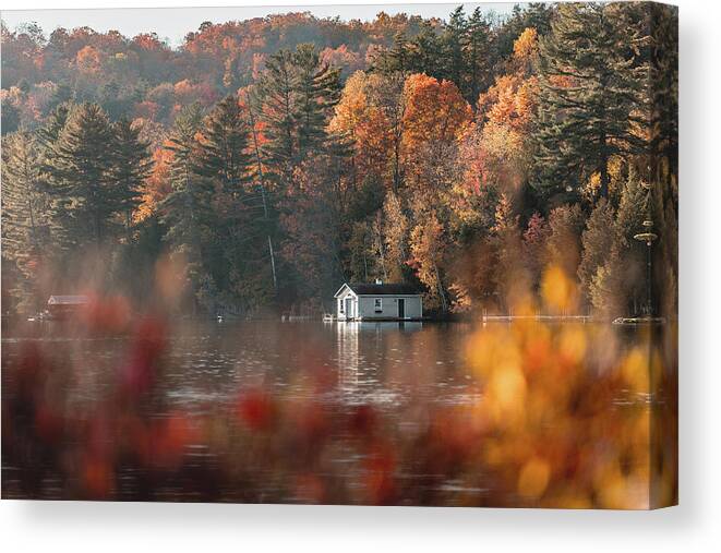 Lake Placid Canvas Print featuring the photograph The Boathouse by Dave Niedbala