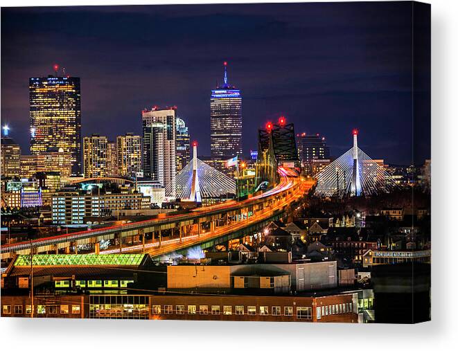 Boston Canvas Print featuring the photograph The Boston Skyline Boston MA Full Zakim by Toby McGuire