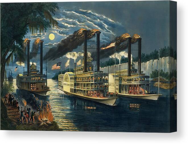 Western Canvas Print featuring the painting The Champions of the Mississippi by Frances Flora Bond Palmer