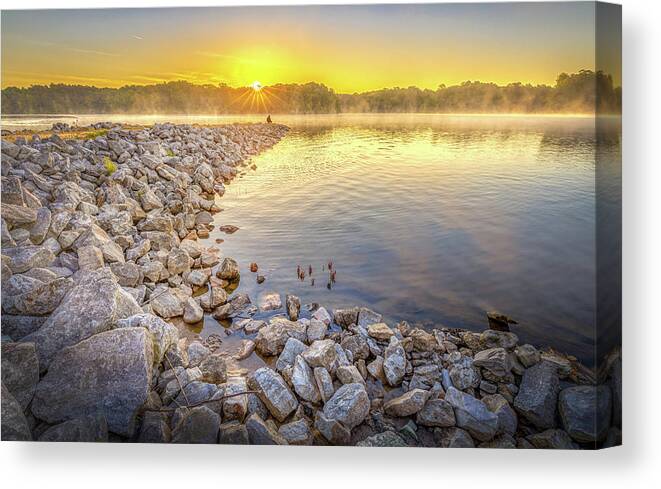 Lake Lamar Bruce Canvas Print featuring the photograph The Early Fisherman by Jordan Hill