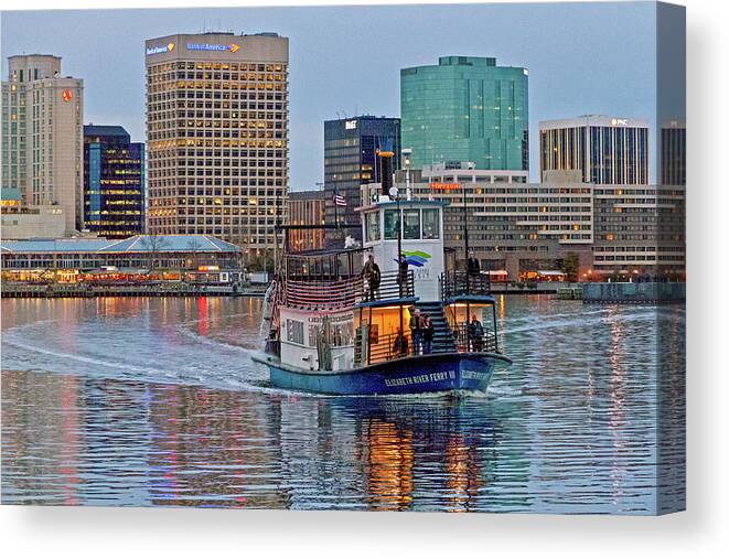 Elizabeth River Canvas Print featuring the photograph The Ferry to Portsmouth by Jerry Gammon