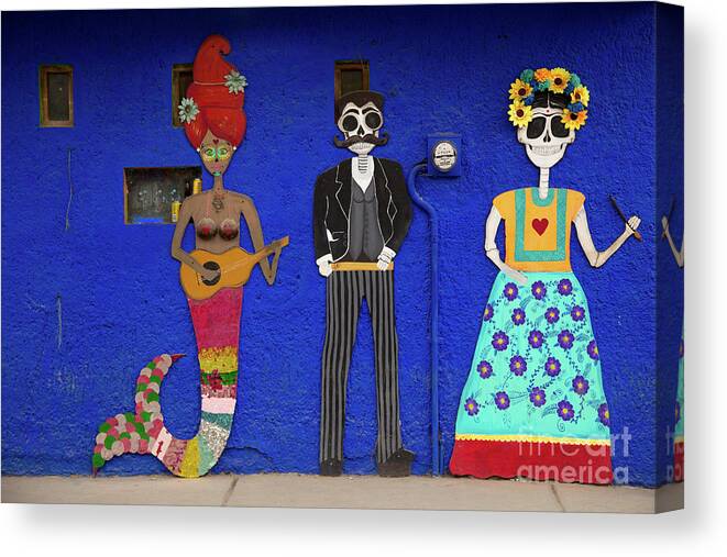 Skeleton Canvas Print featuring the photograph The Festive Dead Souls of Sayulita by Becqi Sherman