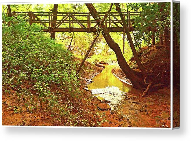 Footbridge Canvas Print featuring the photograph The Footbridge in the Woods by Stacie Siemsen