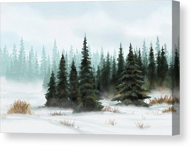 Winter Abstract Canvas Print featuring the painting The Forest's Edge - Watercolor Landscape by Shawn Conn